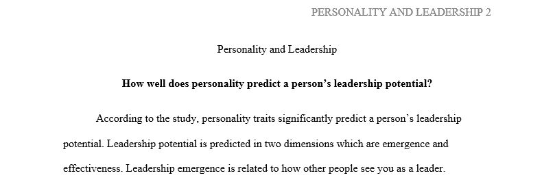 How well does personality predict a person’s leadership potential